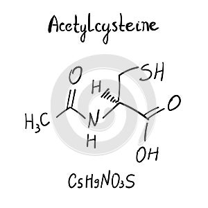 Acetylcysteine Chemistry Molecule Formula Hand Drawn Imitation