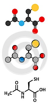 Acetylcysteine (NAC) mucolytic drug, chemical structure. Also used to treat paracetamol overdose