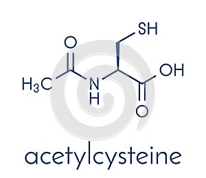 Acetylcysteine NAC mucolytic drug molecule. Also used to treat paracetamol overdose, Skeletal formula.