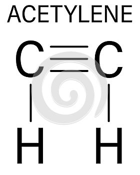 Acetylene or ethyne molecule. Used in oxy-acetylene welding. Skeletal formula.