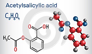 Acetylsalicylic acid aspirin, ASA molecule. Structural chemica