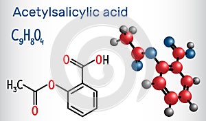Acetylsalicylic acid aspirin, ASA molecule. Structural chemica photo