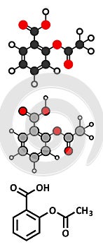 Acetylsalicylic acid (aspirin) pain relief drug molecule photo