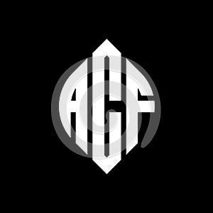 ACF circle letter logo design with circle and ellipse shape. ACF ellipse letters with typographic style. The three initials form a