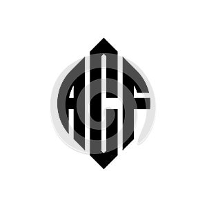 ACF circle letter logo design with circle and ellipse shape. ACF ellipse letters with typographic style. The three initials form a