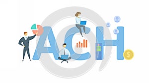 ACH, Automated Clearing House. Concept with keyword, people and icons. Flat vector illustration. Isolated on white. photo