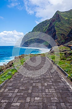 Achadas da cruz village, view of the cliffs from the scenic stone path, Madeira