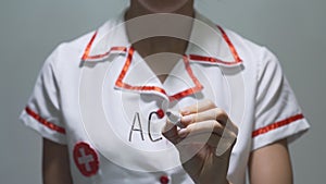 ACHE, female doctor writing on transparent screen