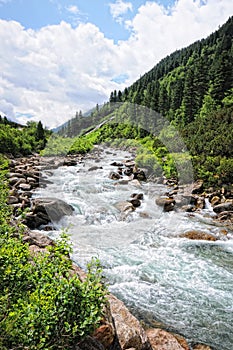 Ache river at the Krimmler Achental (Austria). Later Krimml Waterfalls.