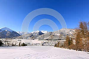 Achenkirch Alpine village in Austria covered in snow, winter in