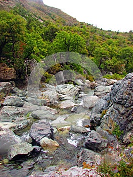 Achibueno river, Andes mountains in Achibueno Valley, Linares, Maule, Chile