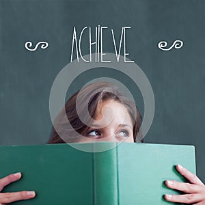 Achieve against student holding book