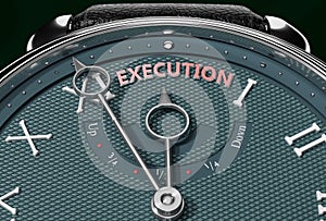 Achieve Execution, come close to Execution or make it nearer or reach sooner - a watch symbolizing short time between now and