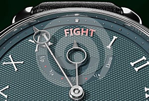 Achieve Fight, come close to Fight or make it nearer or reach sooner - a watch symbolizing short time between now and Fight., 3d