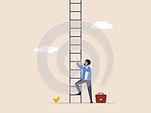 Achieve goal concept. Step to new career opportunity, challenge to climb up success ladder, unknown journey ahead