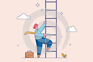 Achieve goal concept. Step to new career opportunity, challenge to climb up success ladder, unknown journey ahead