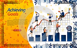 Achieve goals in business. people try to achieve goals in the sales chart, concept vector ilustration. can use for landing page, t