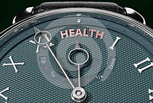 Achieve Health, come close to Health or make it nearer or reach sooner - a watch symbolizing short time between now and Health.,