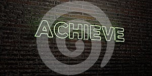 ACHIEVE -Realistic Neon Sign on Brick Wall background - 3D rendered royalty free stock image