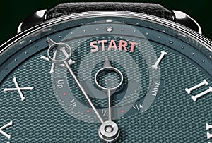 Achieve Start, come close to Start or make it nearer or reach sooner - a watch symbolizing short time between now and Start., 3d
