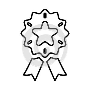 Achievement, award, best quality, ribbon icon. Outline vector design