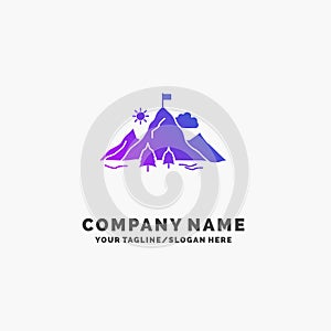 achievement, flag, mission, mountain, success Purple Business Logo Template. Place for Tagline