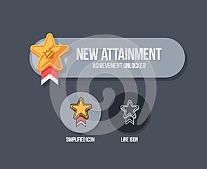 Achievement panel design. Attainment banner concept with winner medal. Reward icon in cartoon style.
