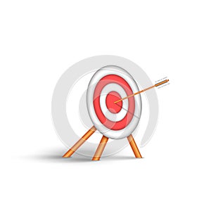 Achievement of set goals in life concept, 3d target for archery with an arrow straight to the bullseye sport vector cartoon