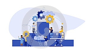 Achievement target career challenge vector flat illustration. People kpi walking steps to direction. Job journey business success