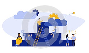 Achievement target career challenge vector flat illustration. People kpi walking steps to direction. Job journey business success