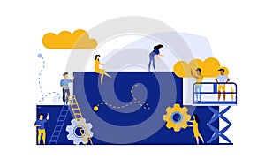 Achievement target career challenge vector flat illustration. People kpi walking steps to direction. Job journey business success