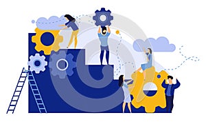 Achievement target career challenge vector flat illustration. People kpi walking steps to direction. Job journey business success