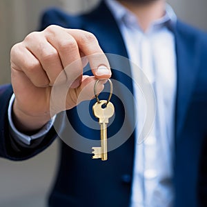 Achievement unlocked person holds key, signifying attainment of success