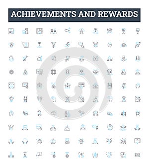 Achievements and rewards vector line icons set. Awards, Merits, Honors, Recognition, Successes, Accolades, Distinction