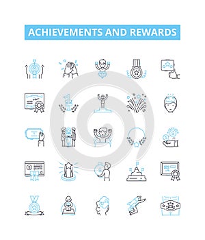 Achievements and rewards vector line icons set. Awards, Merits, Honors, Recognition, Successes, Accolades, Distinction