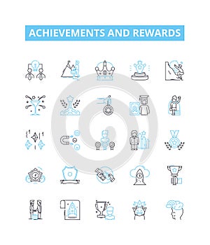 Achievements and rewards vector line icons set. Awards, Merits, Honors, Recognition, Successes, Accolades, Distinction