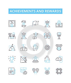 Achievements and rewards vector line icons set. Awards, Merits, Honors, Recognition, Successes, Accolades, Distinction