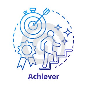 Achiever blue concept icon. Successful person idea thin line illustration. Goal achieving, winner. Reaching target