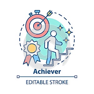 Achiever concept icon. Successful person idea thin line illustration. Goal achieving, winner. Reaching target. Personal