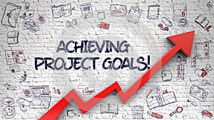 Achieving Project Goals Drawn on White Brick Wall.