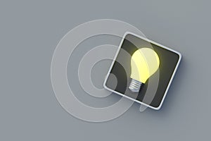 Achieving success. Glowing light bulb on button