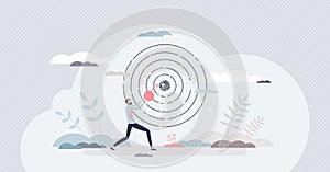 Achieving target and goal as achievement and success tiny person concept