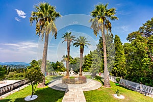 Achilleion palace in Corfu Island, Greece, built by Empress of Austria Elisabeth of Bavaria, also known as Sisi. The Achilleion