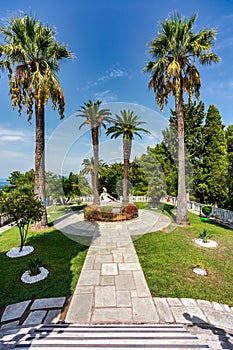 Achilleion palace in Corfu Island, Greece, built by Empress of Austria Elisabeth of Bavaria, also known as Sisi. The Achilleion