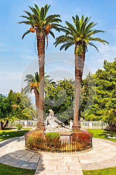 Achilleion palace in Corfu Island, Greece, built by Empress of Austria Elisabeth of Bavaria, also known as Sisi. The Achilleion