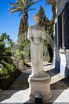 Achilleion palace in Corfu Island, Greece. Statue of Empress of Austria Elisabeth of Bavaria, also known as Sisi
