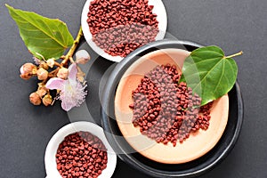 Achiote, annatto, bixin, urucÃÂº or onoto is a natural red pigment for coloring and cooking photo