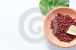 Achiote, annatto, bixin, urucÃº or onoto is a natural red pigment for coloring and cooking