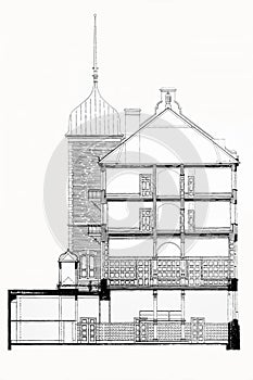 Achitectural project of a multistory building cross section