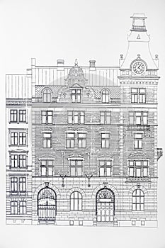 Achitectural project of a multistory building cross section